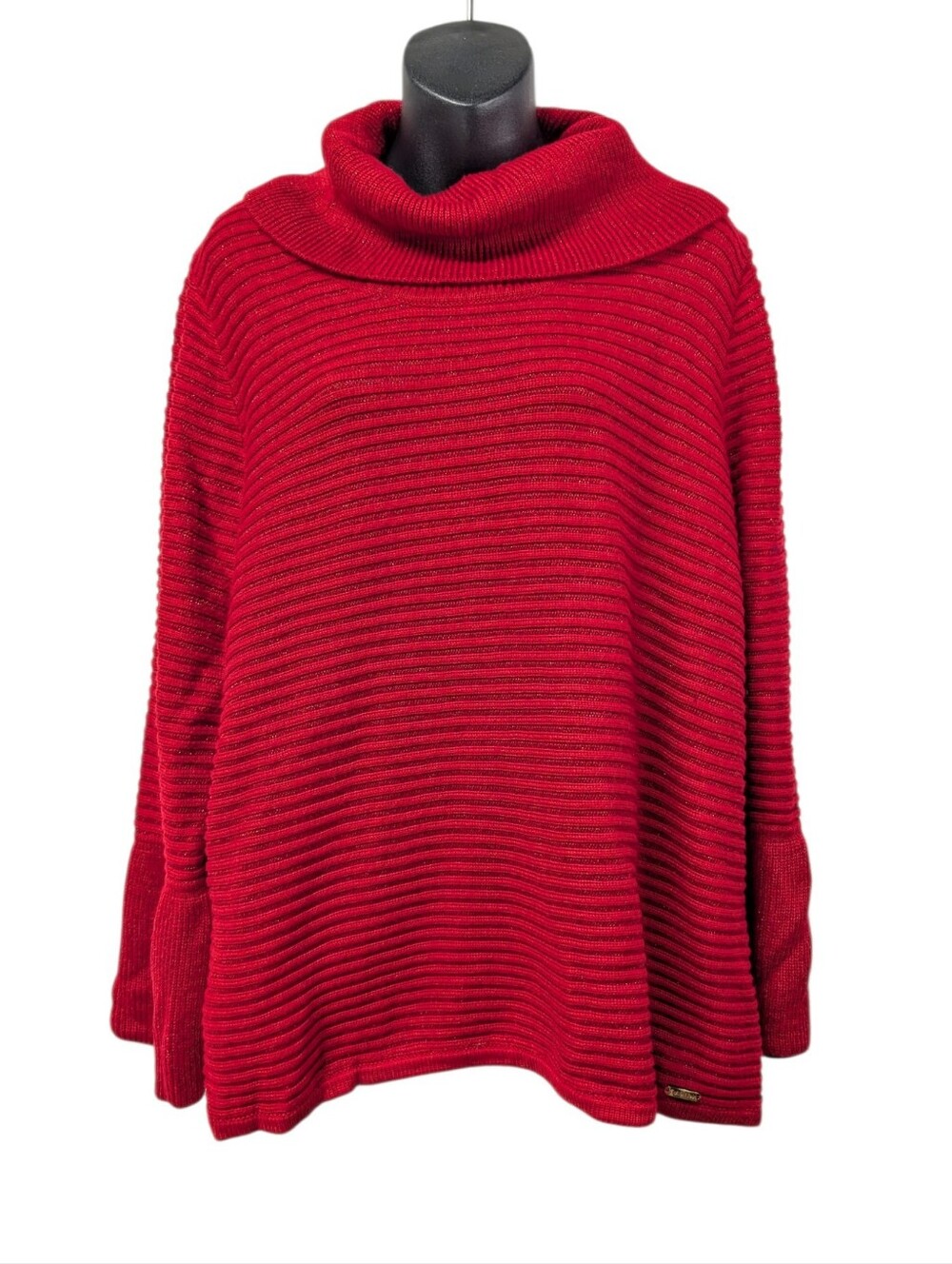 Calvin Klein Women's Red Knit Cowl Neck Metallic Pullover Sweater Size XL